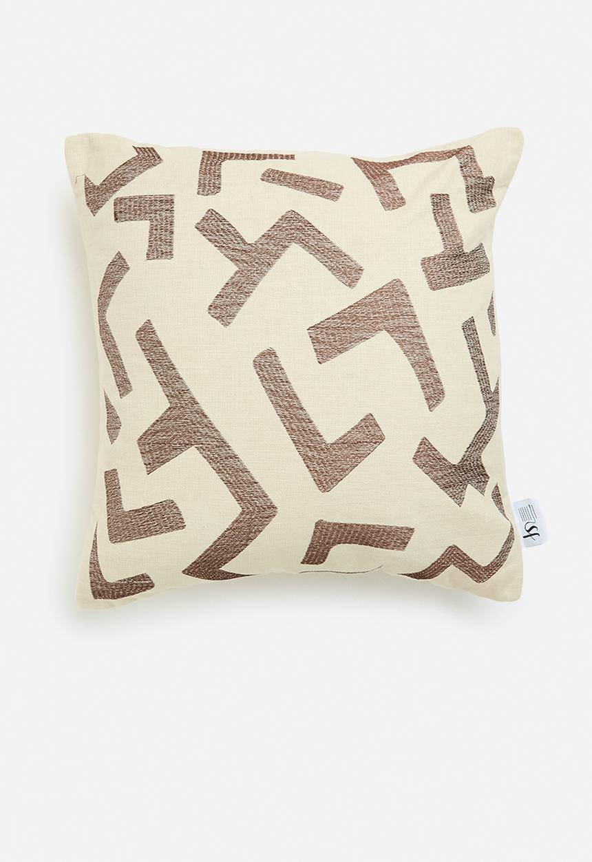 Sixth Floor - Patch embroidered cushion cover- Natural