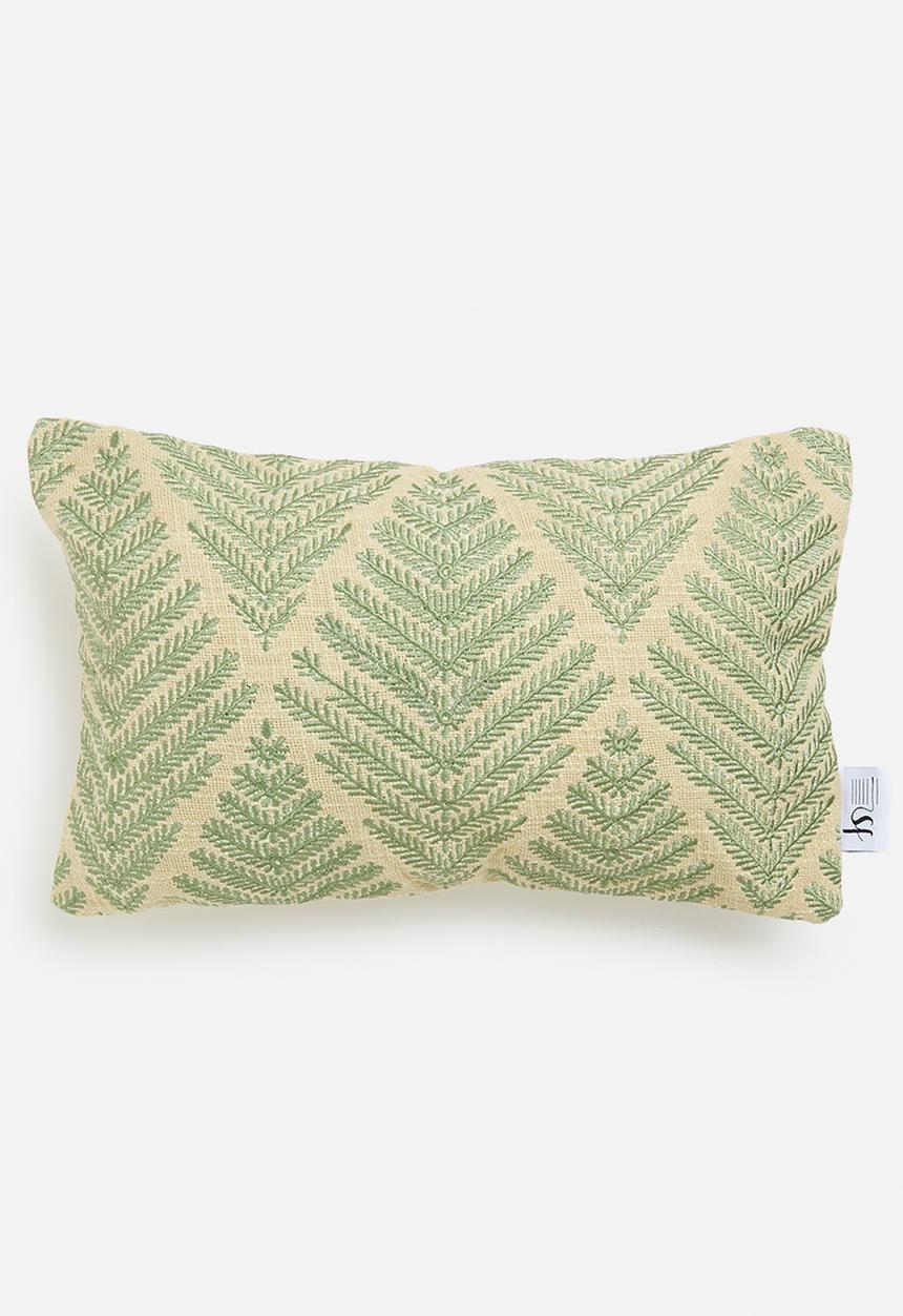 Sixth Floor - Fern embroidered cushion cover - green