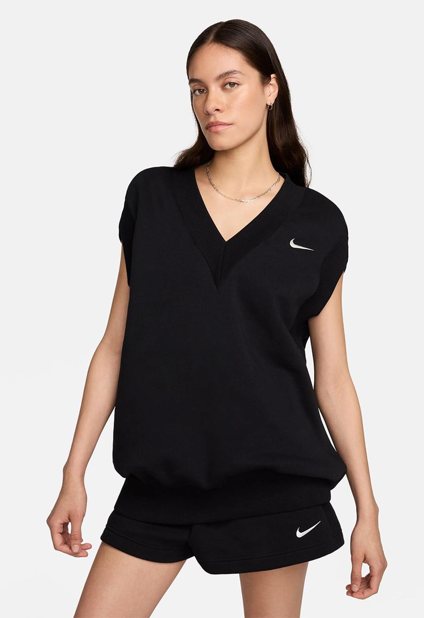 Nike - W nsw phnx flc slvls v-neck - black/sail