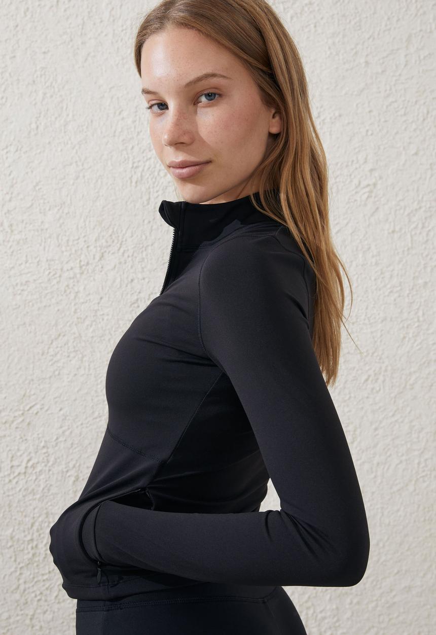 Cotton On - Active Core Zip Through Long Sleeve - Black