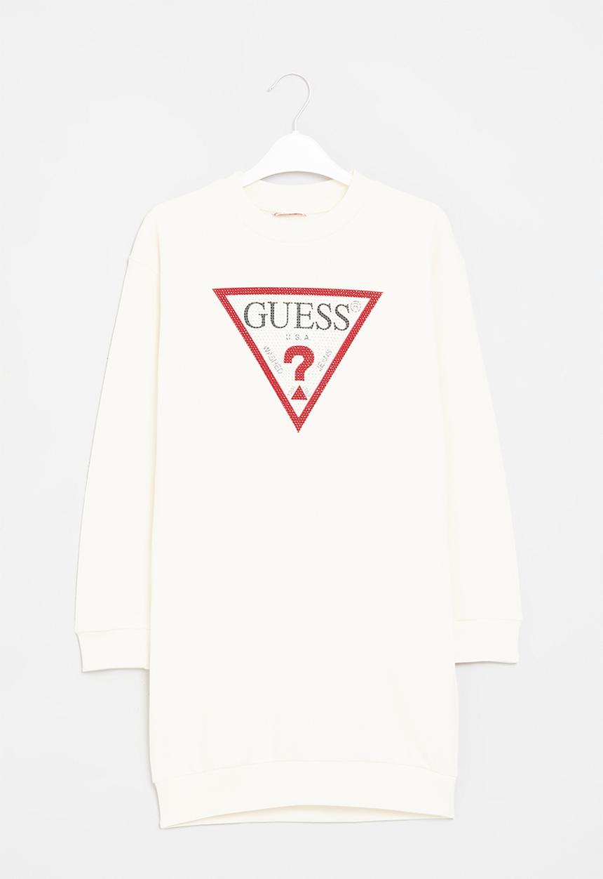 GUESS - French terry long sleeve dress - cream white