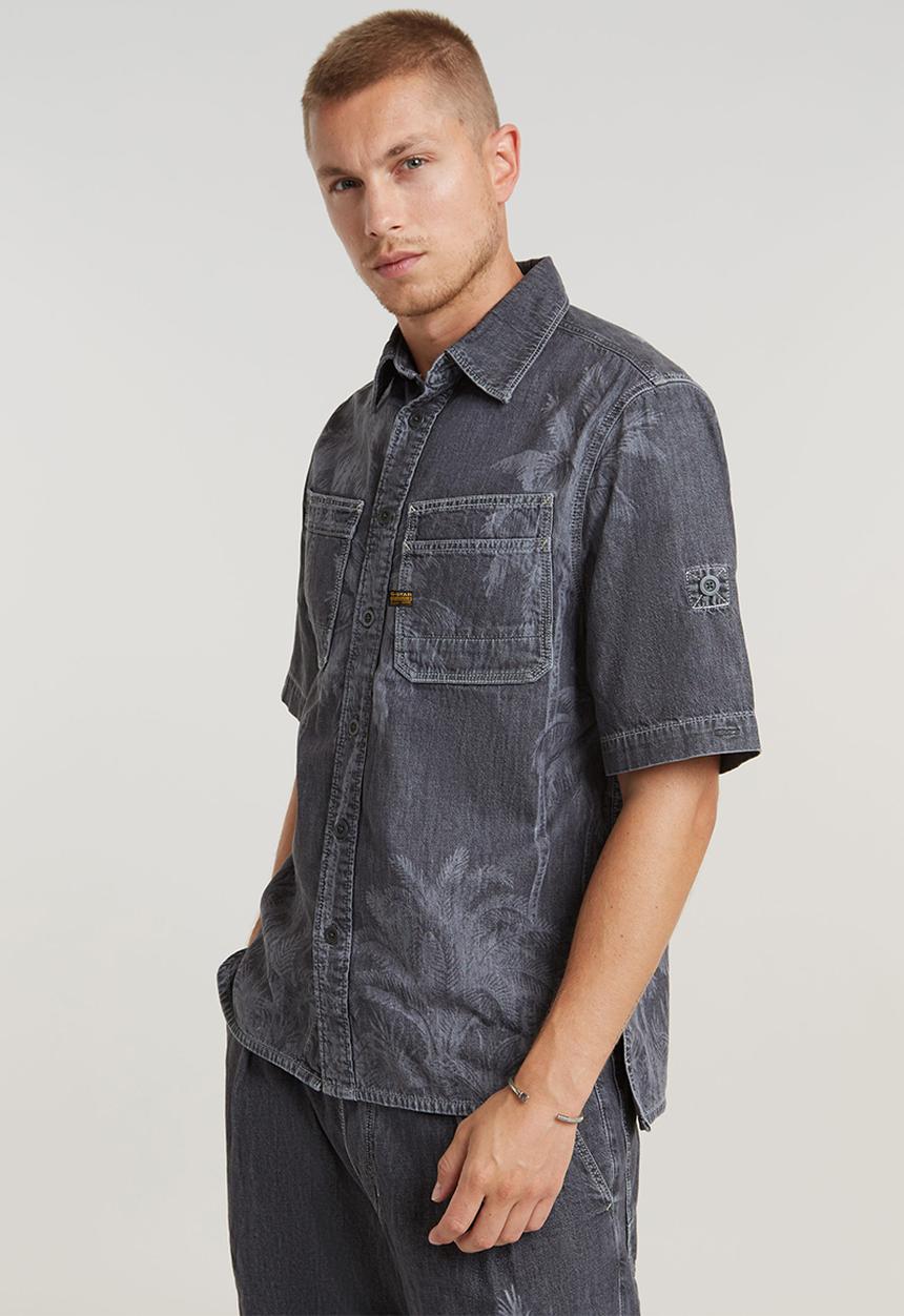 G-STAR - Slanted double pocket regular shirt s\sLt wt kala black denim - faded acero grey