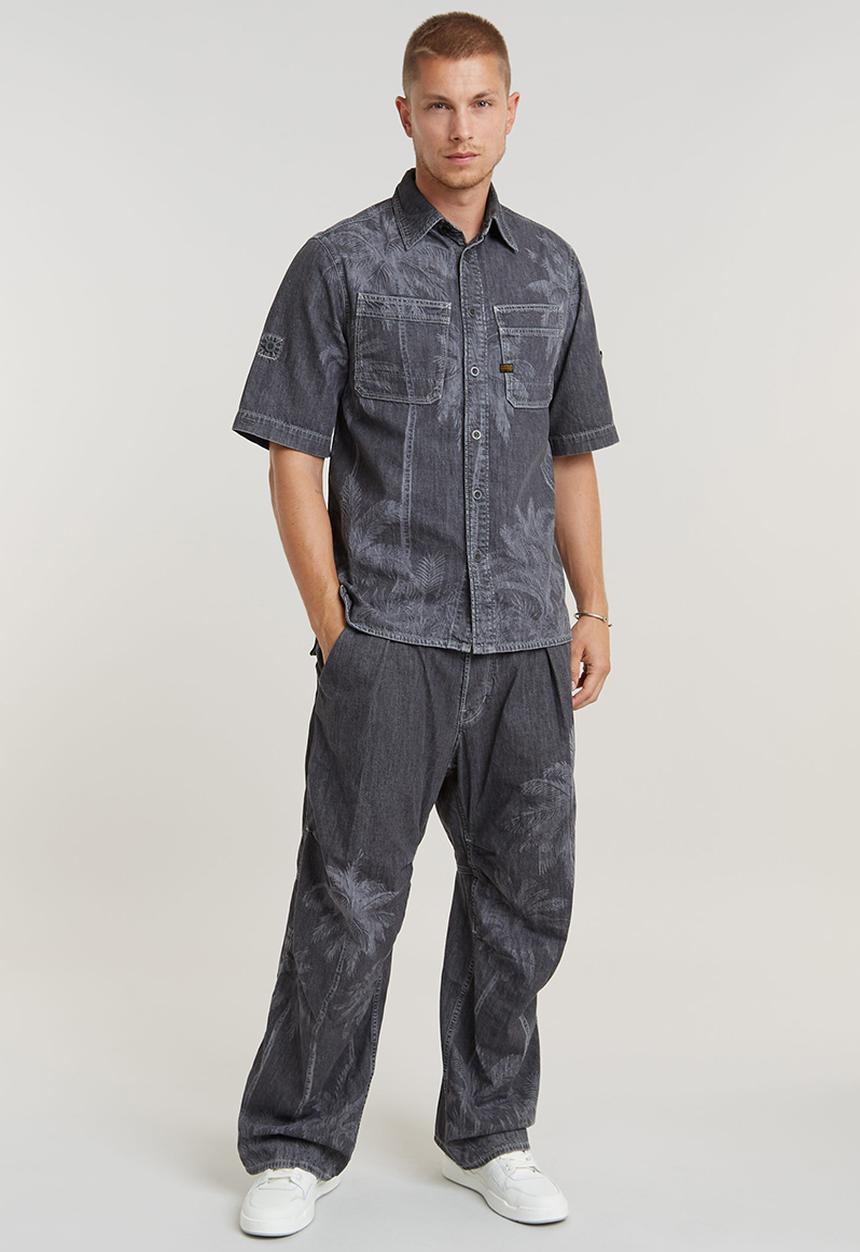 G-STAR - Slanted double pocket regular shirt s\sLt wt kala black denim - faded acero grey