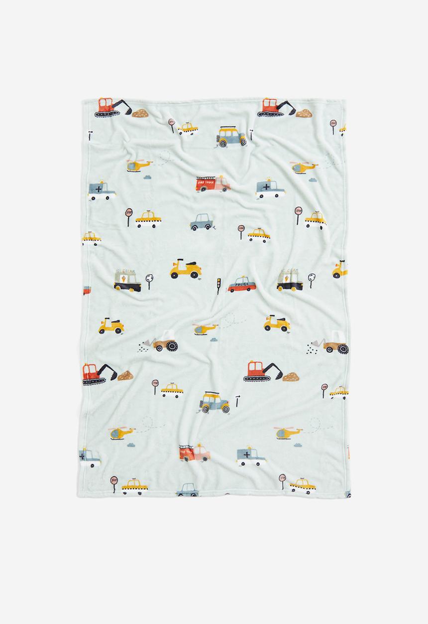 H&M - Patterned fleece blanket - light green vehicles