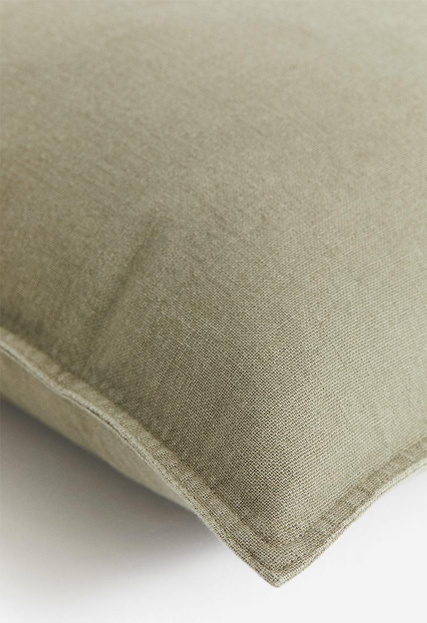 H&M - Linen-blend cushion cover - dark khaki green