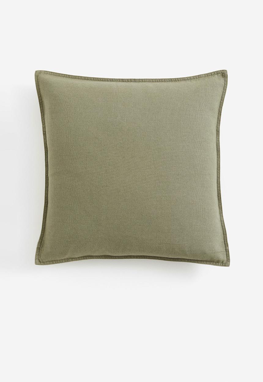 H&M - Linen-blend cushion cover - dark khaki green