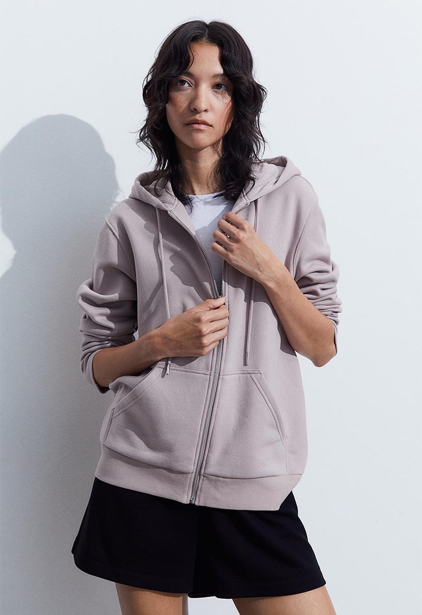 H&M - Zip-through hoodie - light greige