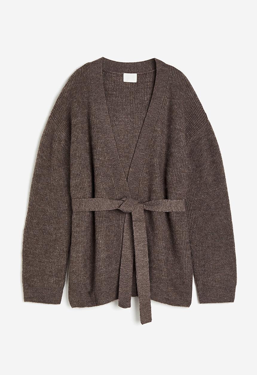 H&M - Tie-belt cardigan - dark brown 