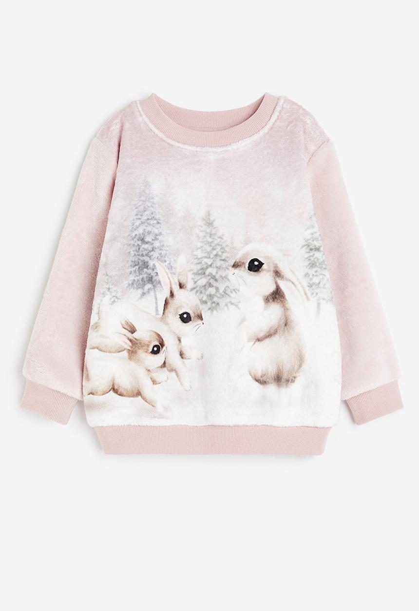 H&M - Fleece sweatshirt - light pink bunnies