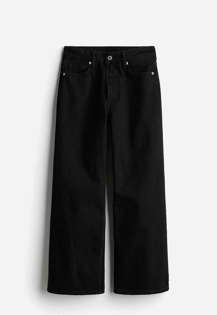 H&M - Wide high cropped jeans - black