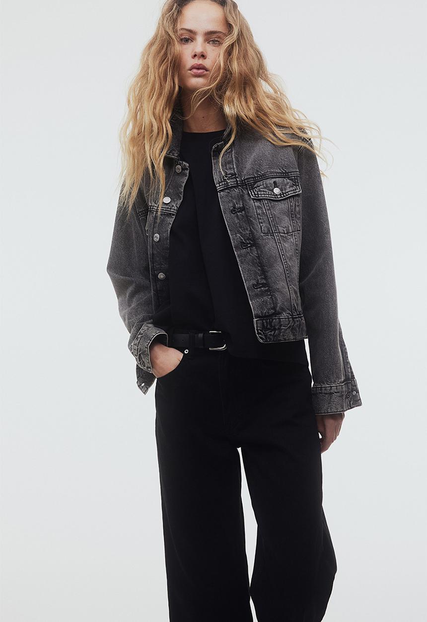H&M - Wide high cropped jeans - black