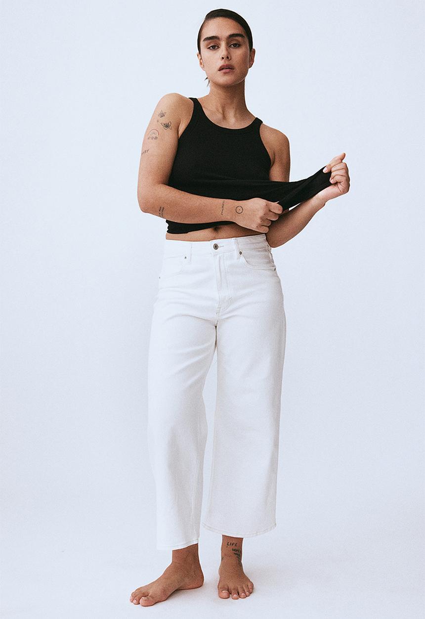 H&M - Wide high cropped jeans - white