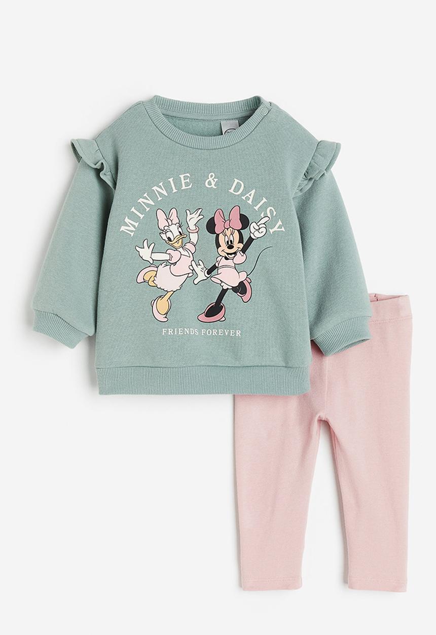 H&M - 2 piece printed cotton set - dusty green/minnie mouse