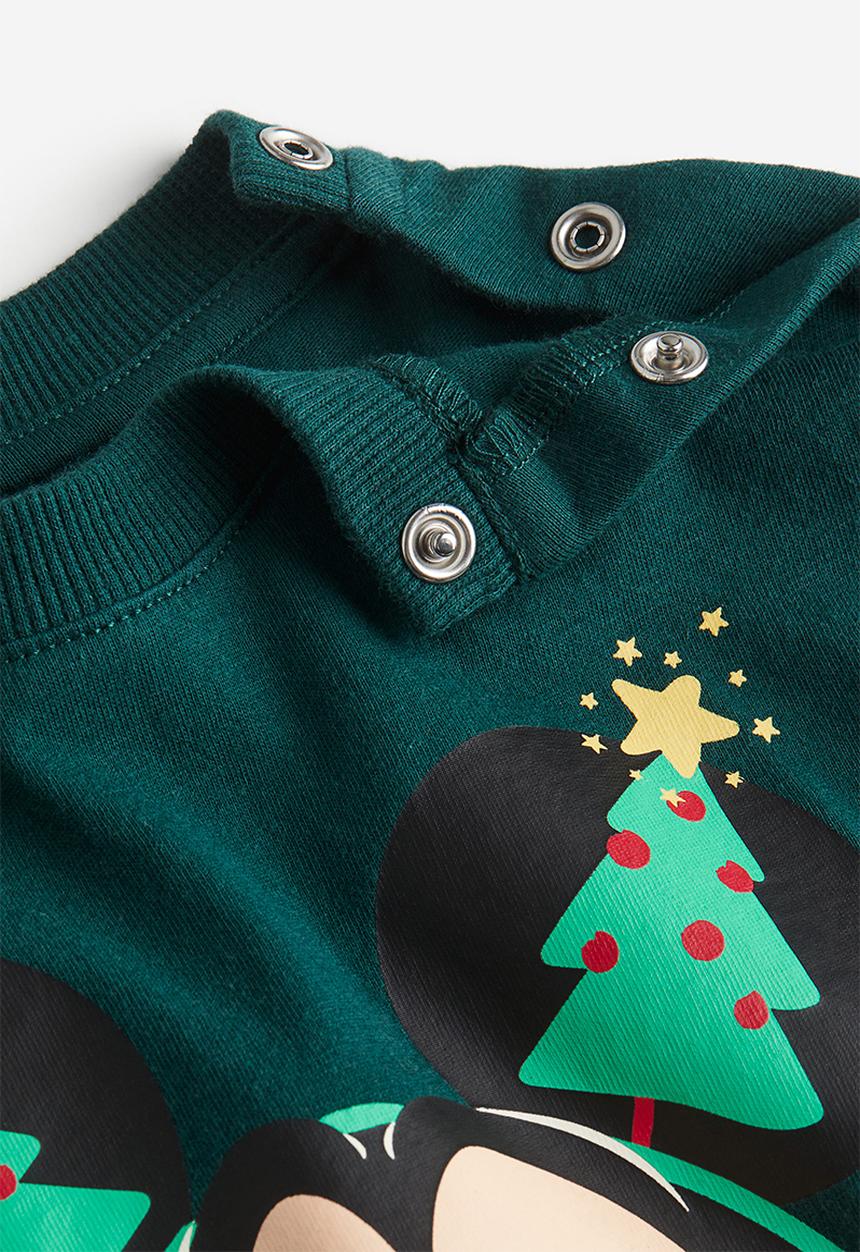 H&M - 2 piece cotton set - dark green mickey mouse
