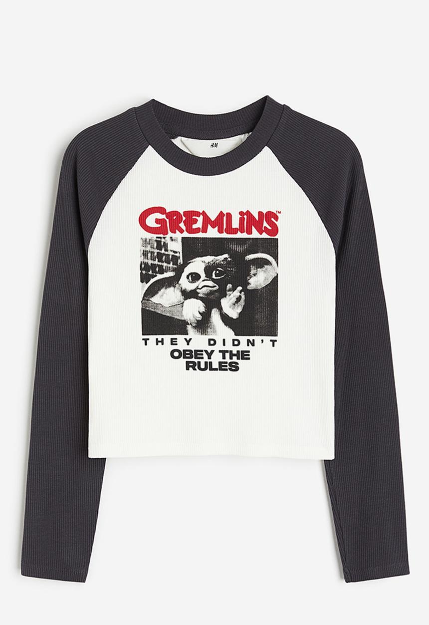H&M - Printed jersey top - black gremlins