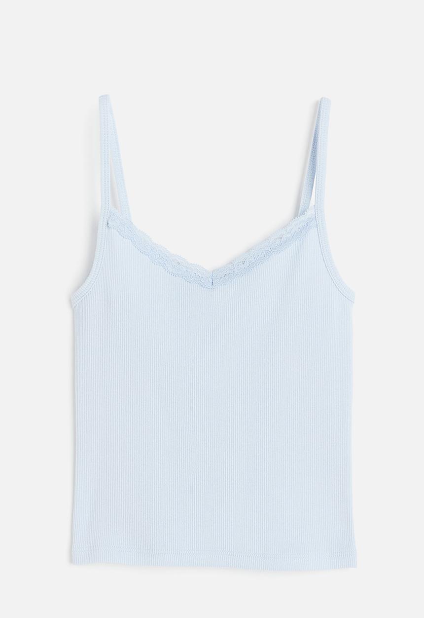 H&M - Lace-trimmed strappy top - light blue