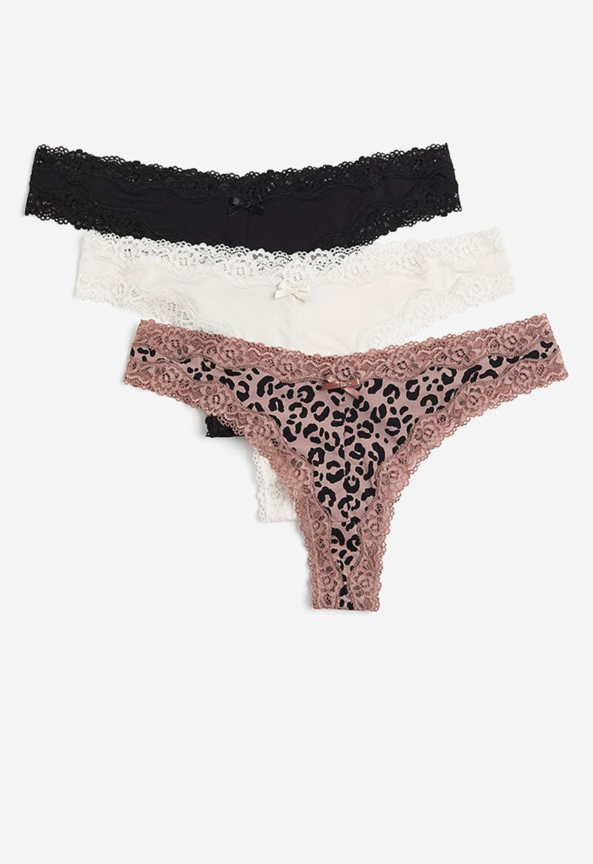 H&M - 3-Pack brazilian briefs - dark beige/leopard print