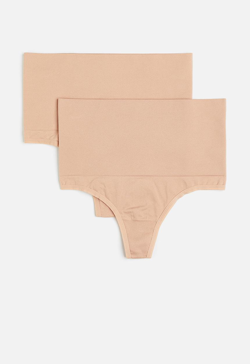 H&M - 2-Pack medium shape thong briefs -  light beige