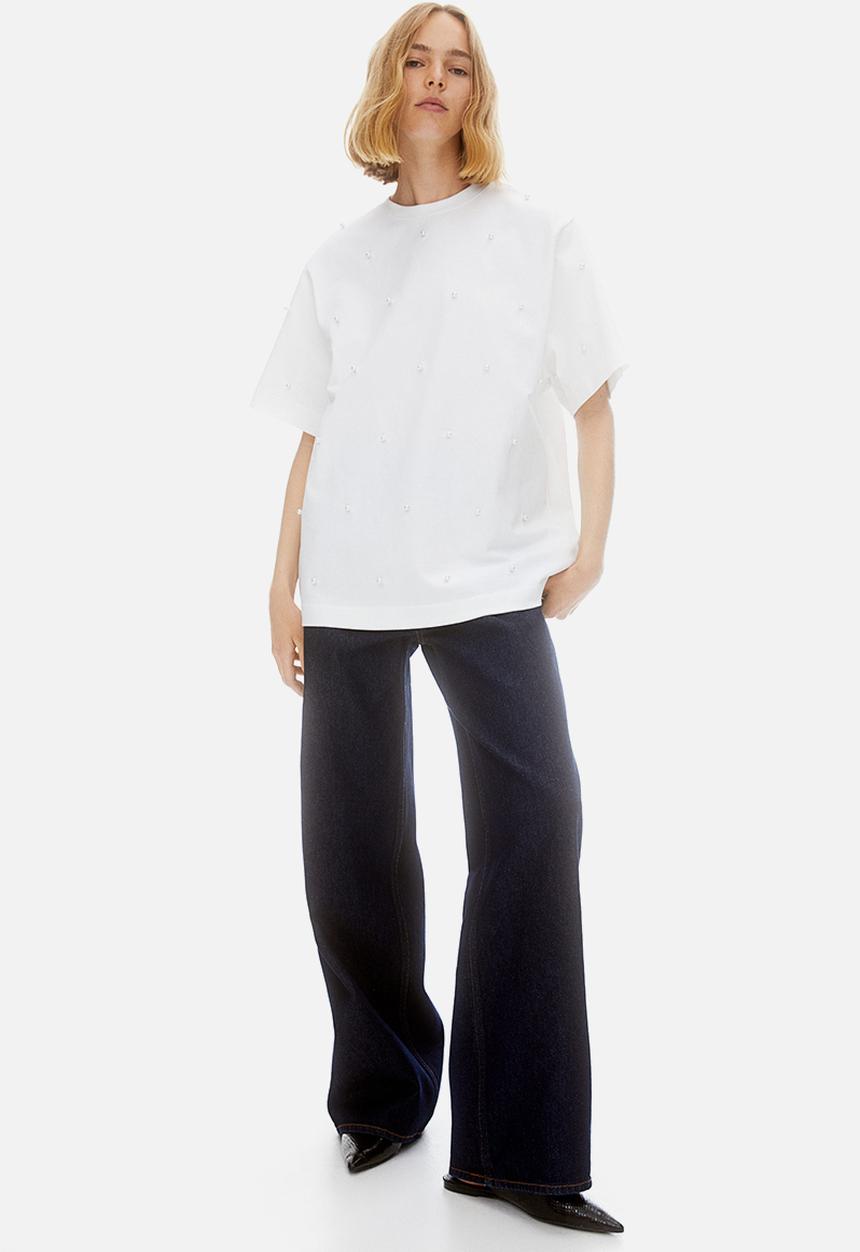 H&M - Bead-embellished t-shirt - white