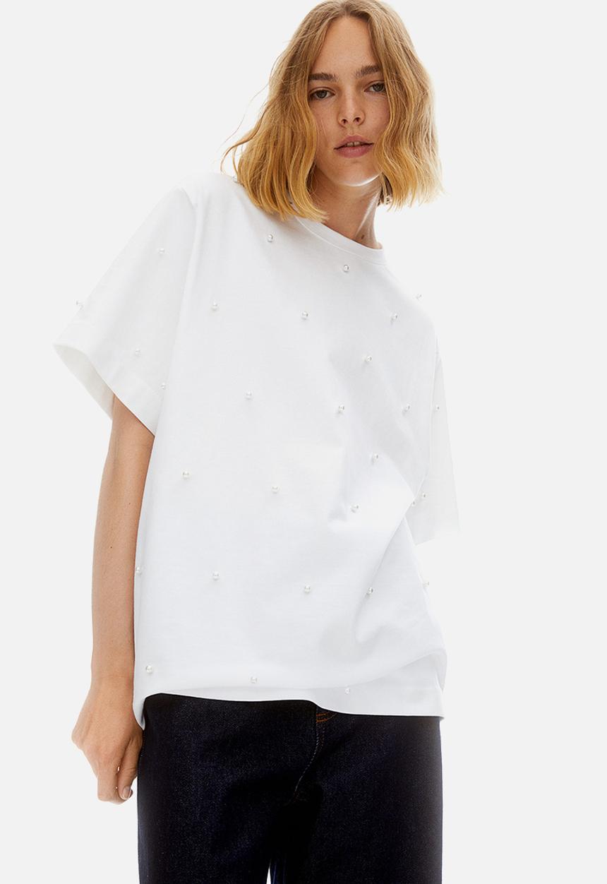 H&M - Bead-embellished t-shirt - white