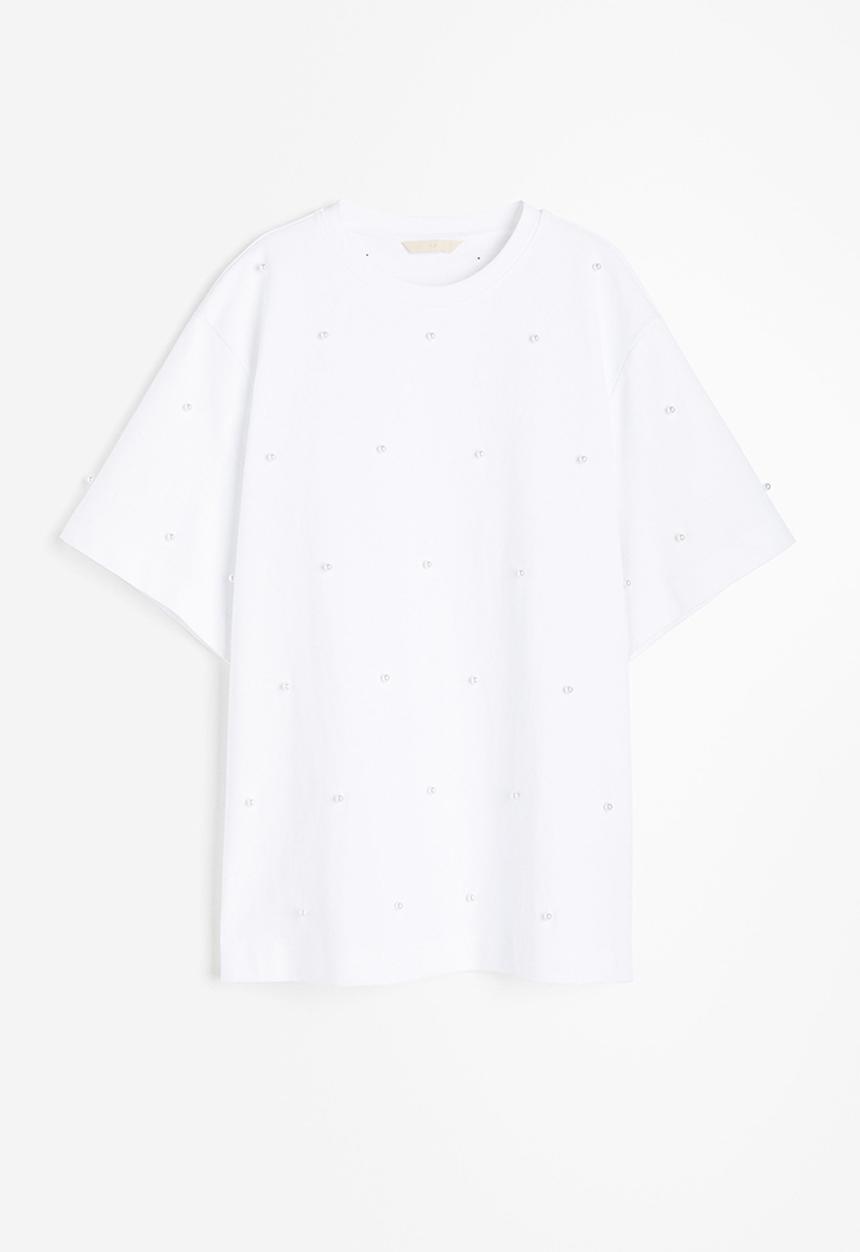 H&M - Bead-embellished t-shirt - white