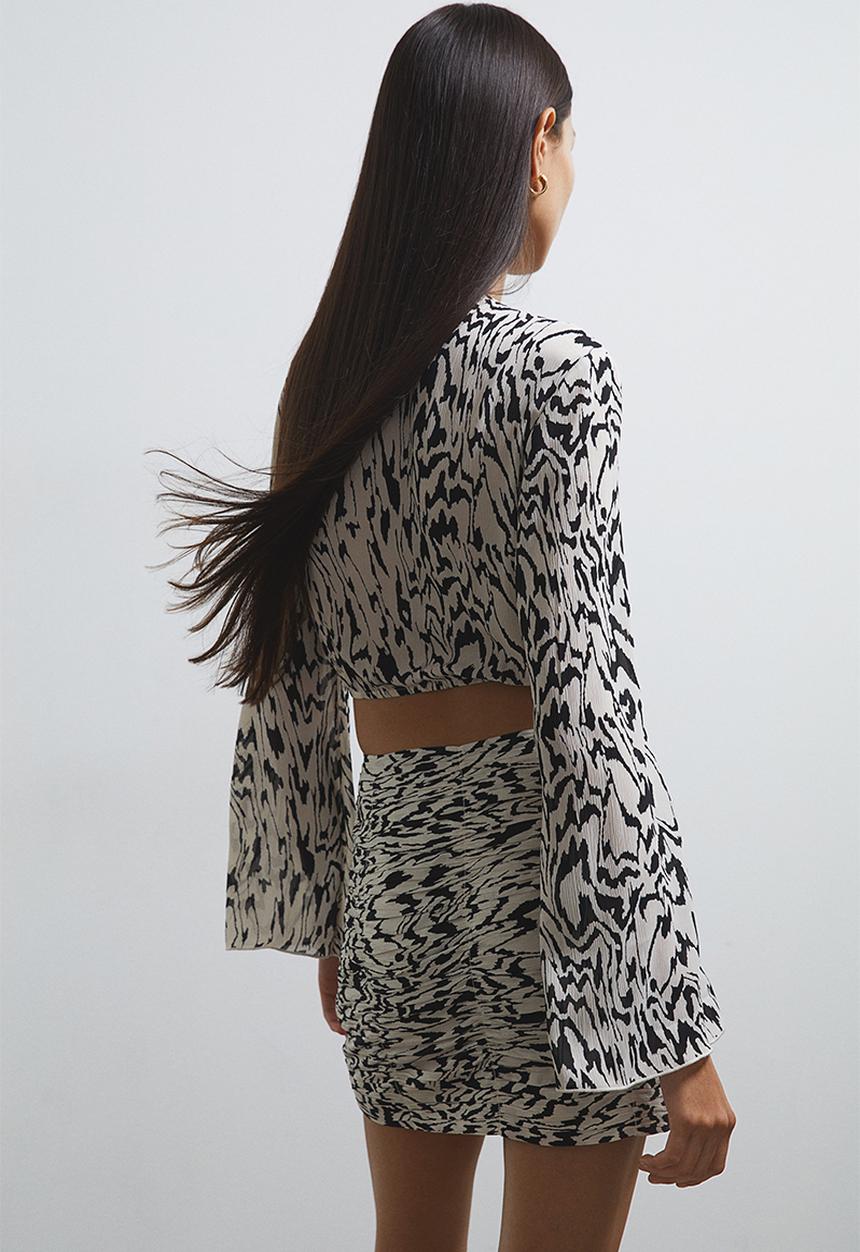 H&M - Cropped wrap blouse - cream/patterned
