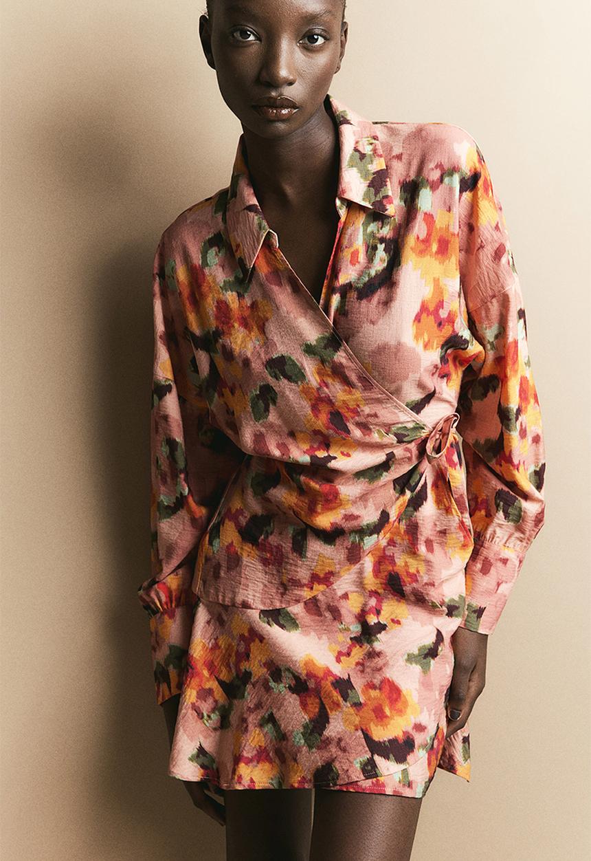 H&M - Collared wrap dress - powder pink & floral