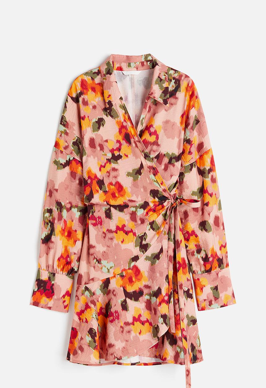 H&M - Collared wrap dress - powder pink & floral