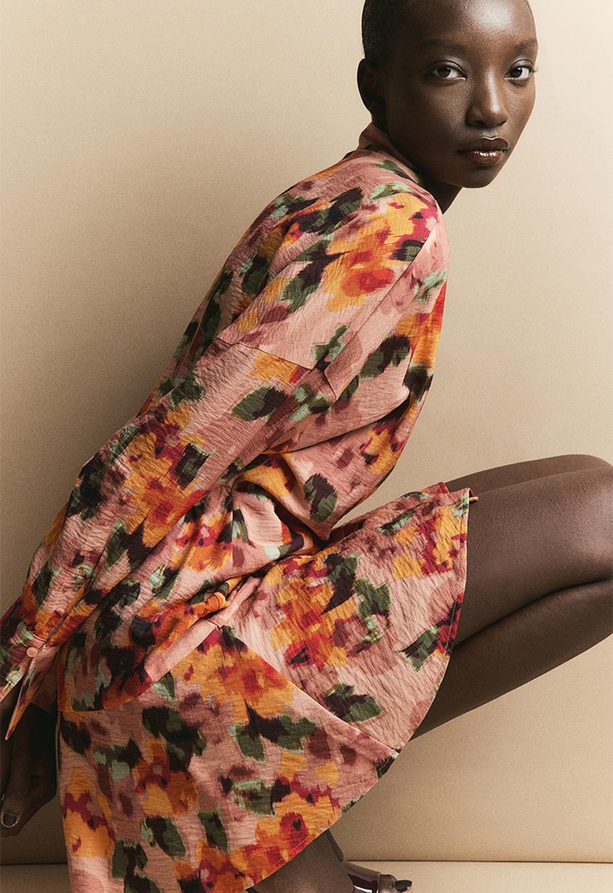 H&M - Collared wrap dress - powder pink & floral