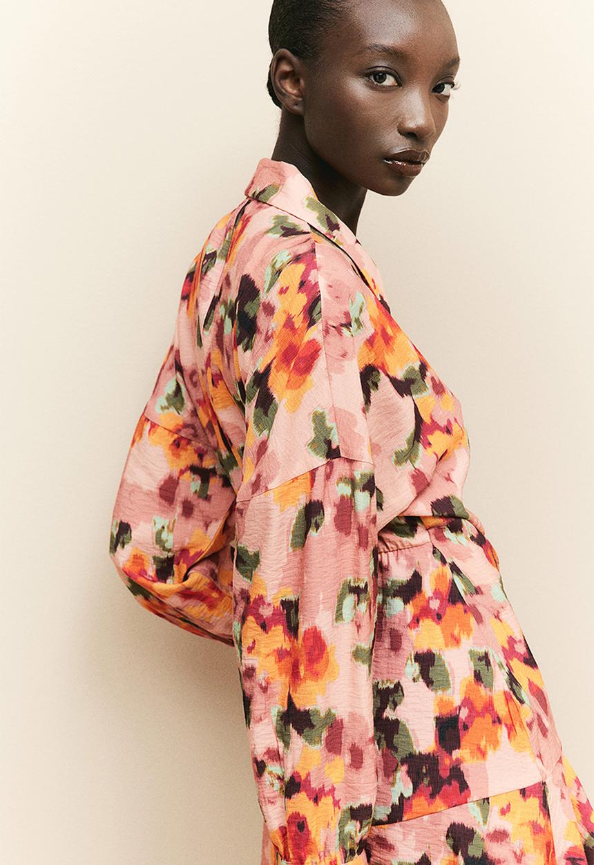 H&M - Collared wrap dress - powder pink & floral