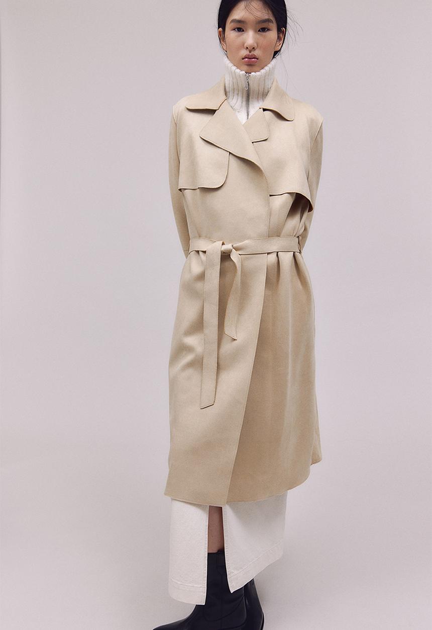 H&M - Imitation suede trenchcoat - light beige