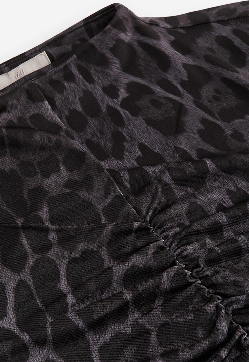 H&M - Gathered jersey dress - black & leopard print
