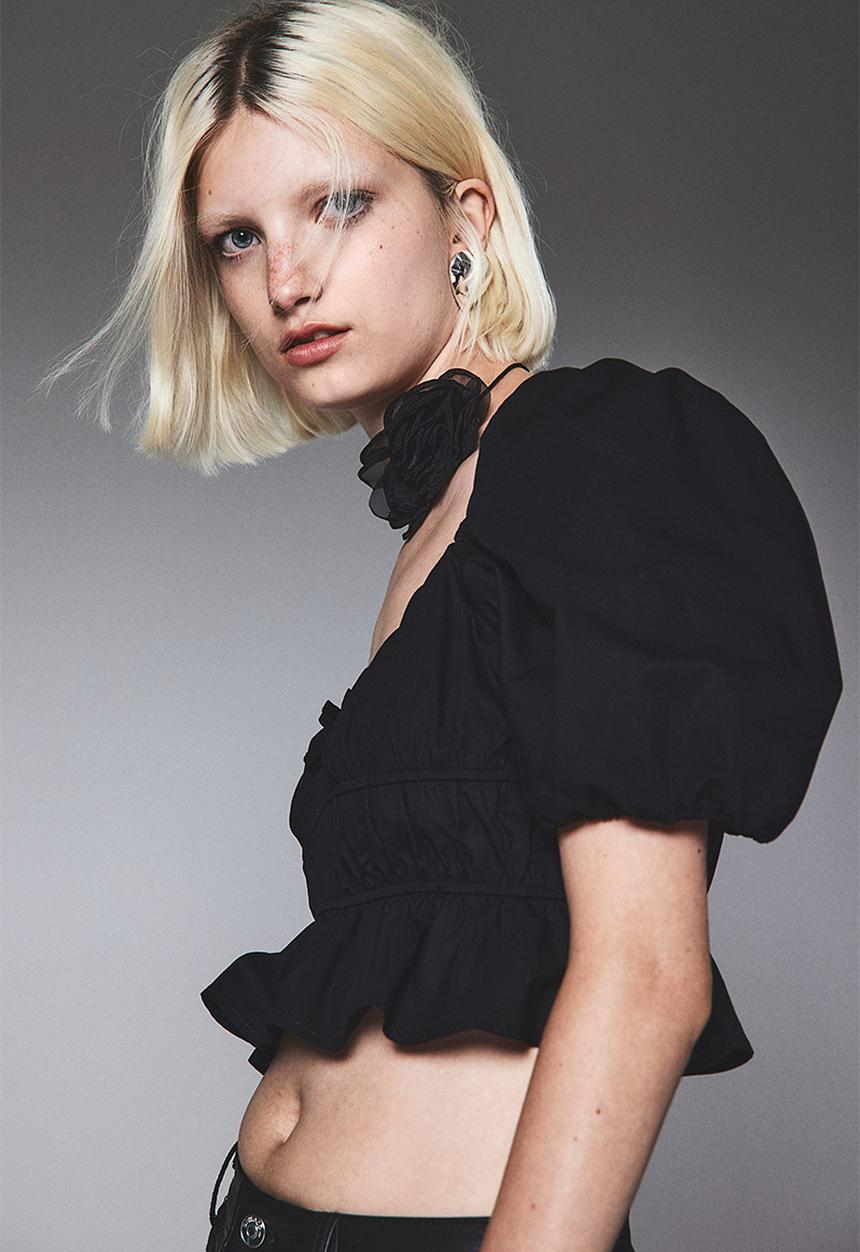 H&M - Gathered cotton blouse - black