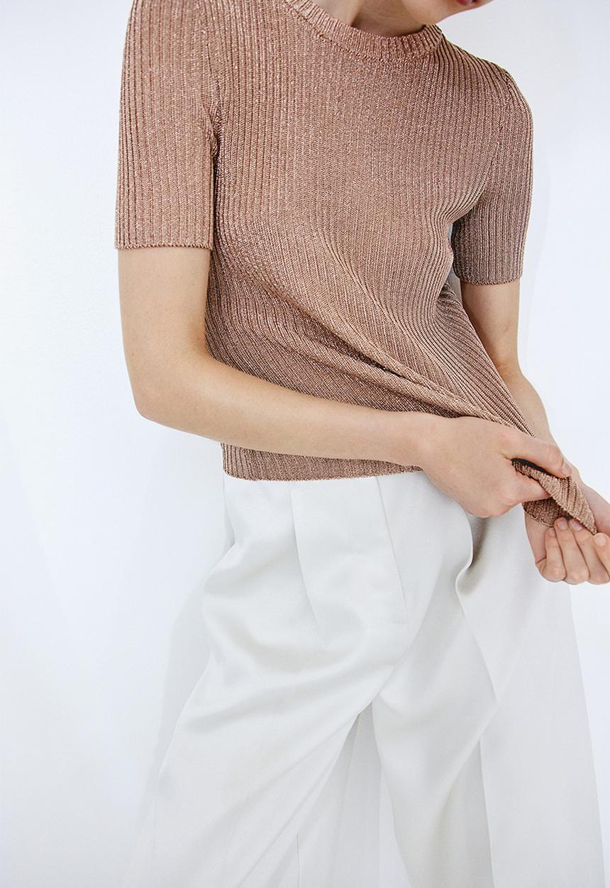 H&M - Metallic rib-knit top - bronze