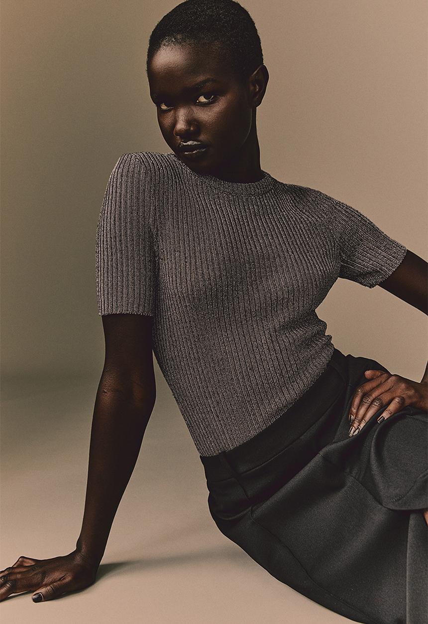 H&M - Metallic rib-knit top - grey & silver-coloured