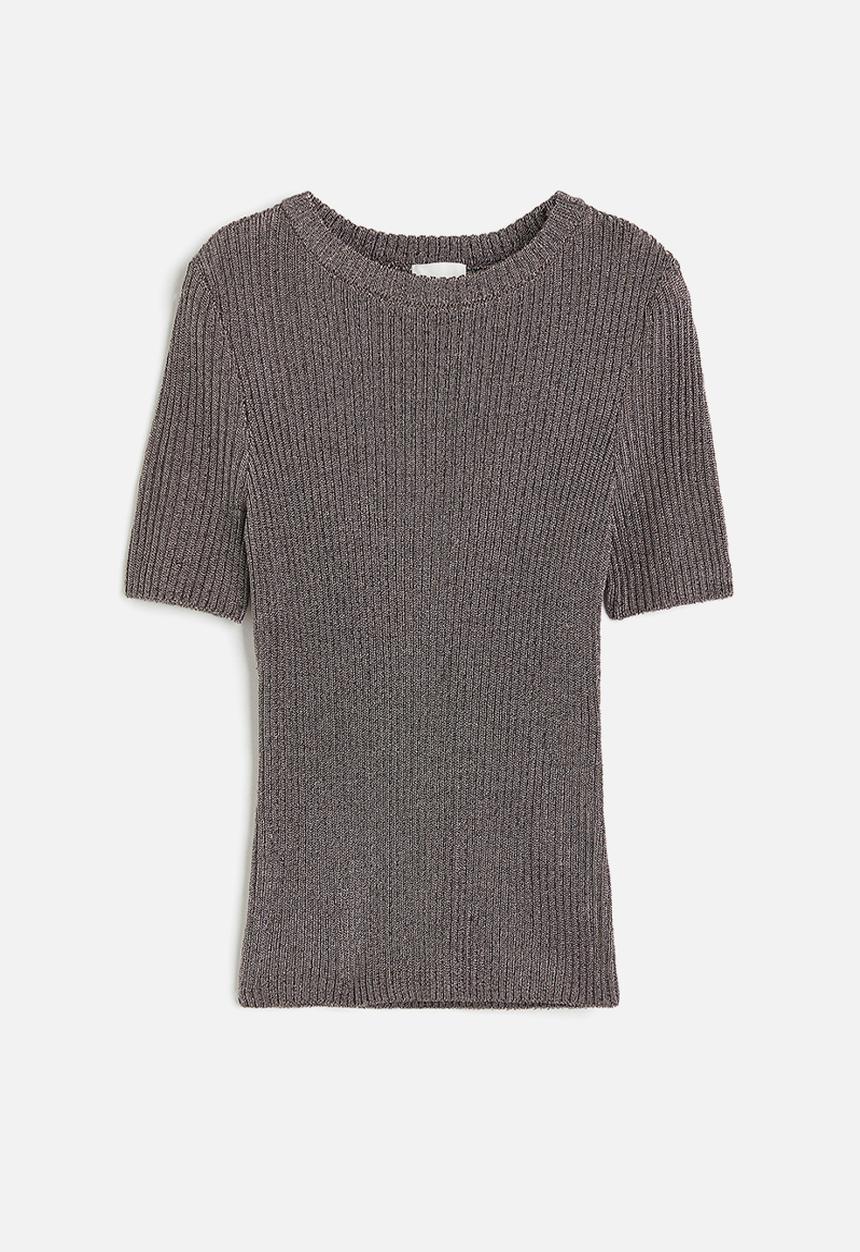 H&M - Metallic rib-knit top - grey & silver-coloured