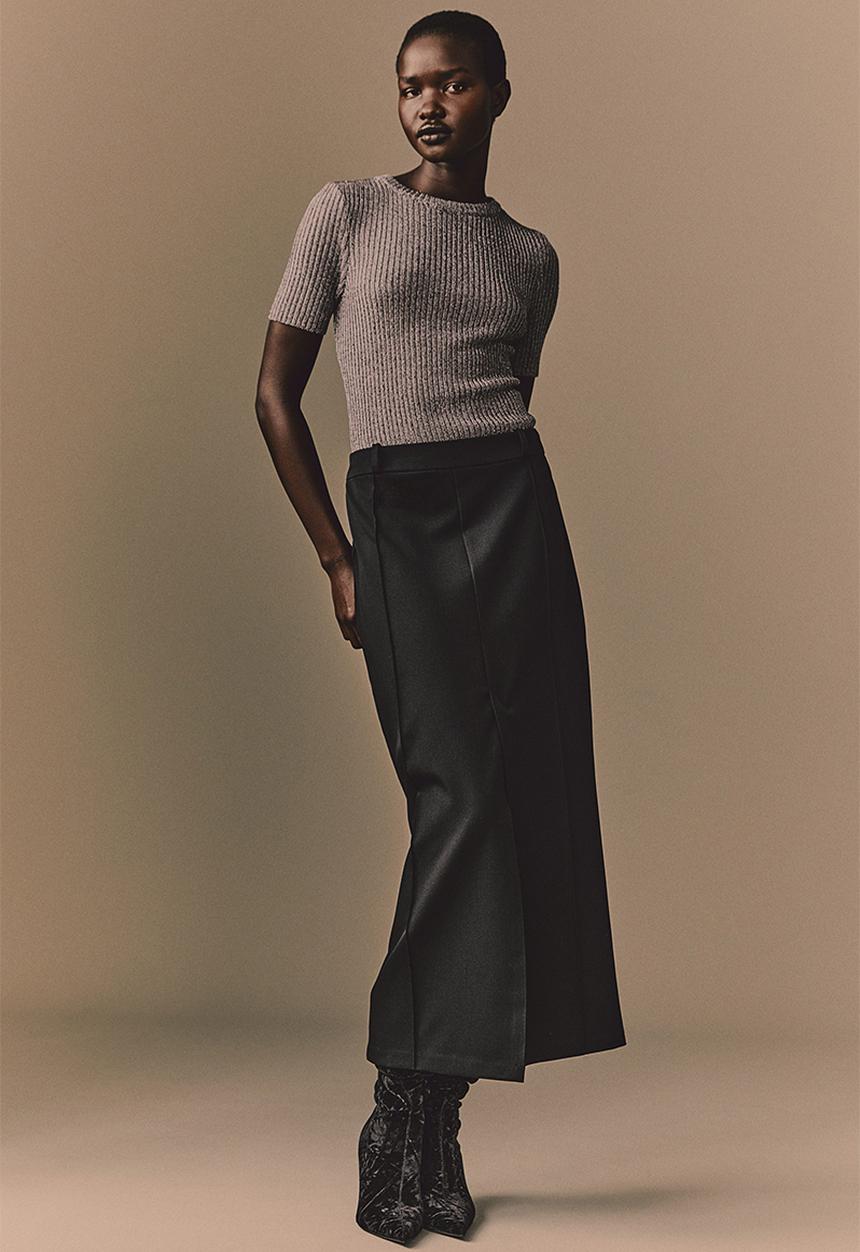 H&M - Metallic rib-knit top - grey & silver-coloured