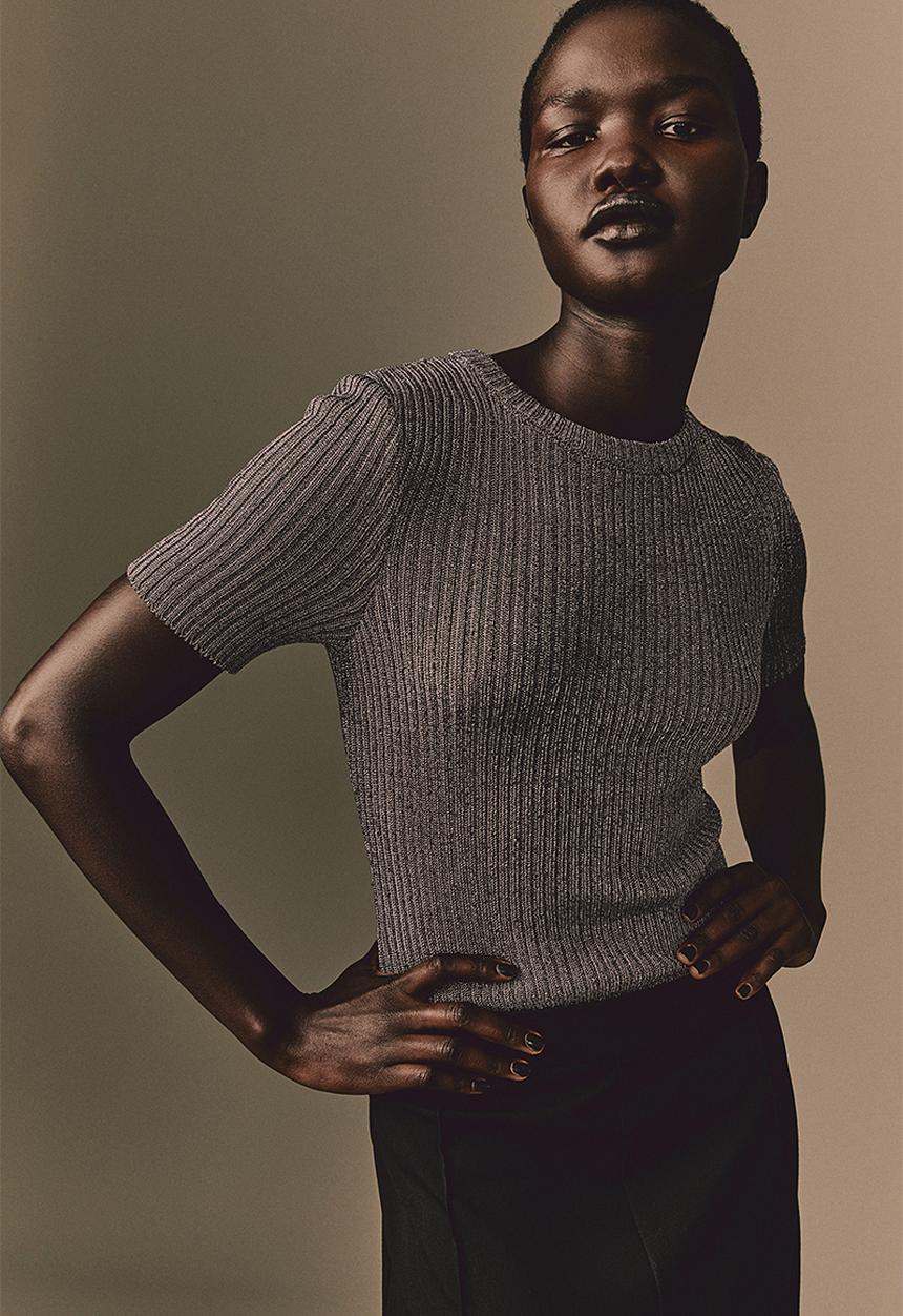H&M - Metallic rib-knit top - grey & silver-coloured