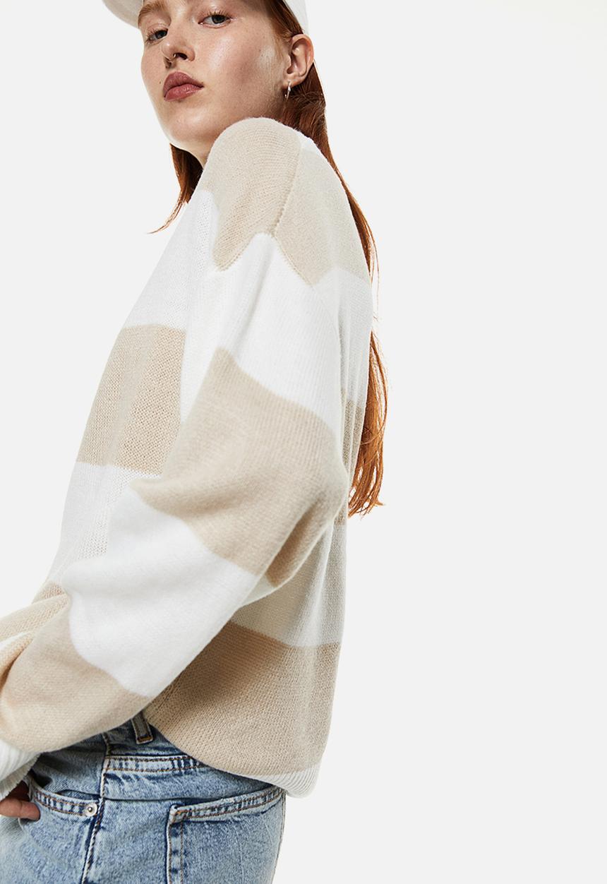 H&M - Jacquard-knit jumper - light beige & striped