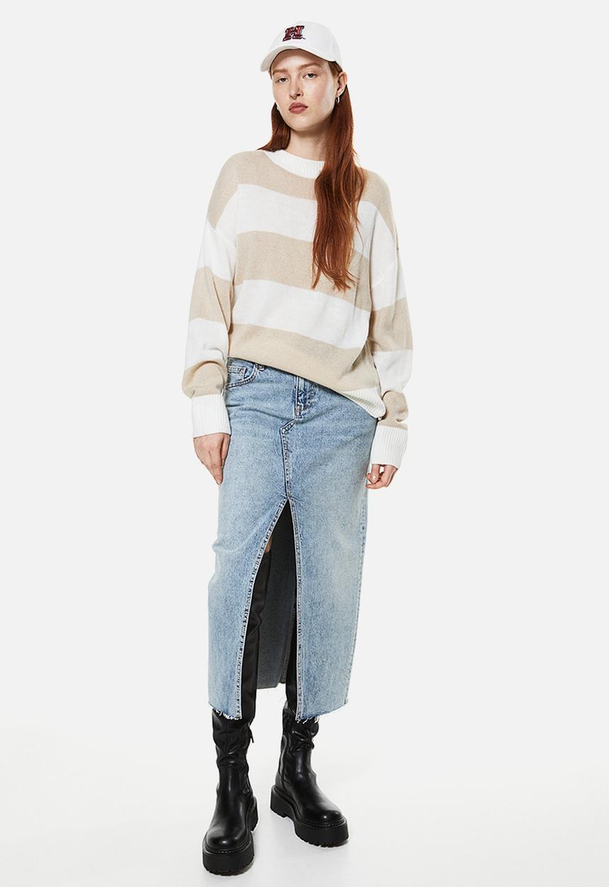 H&M - Jacquard-knit jumper - light beige & striped