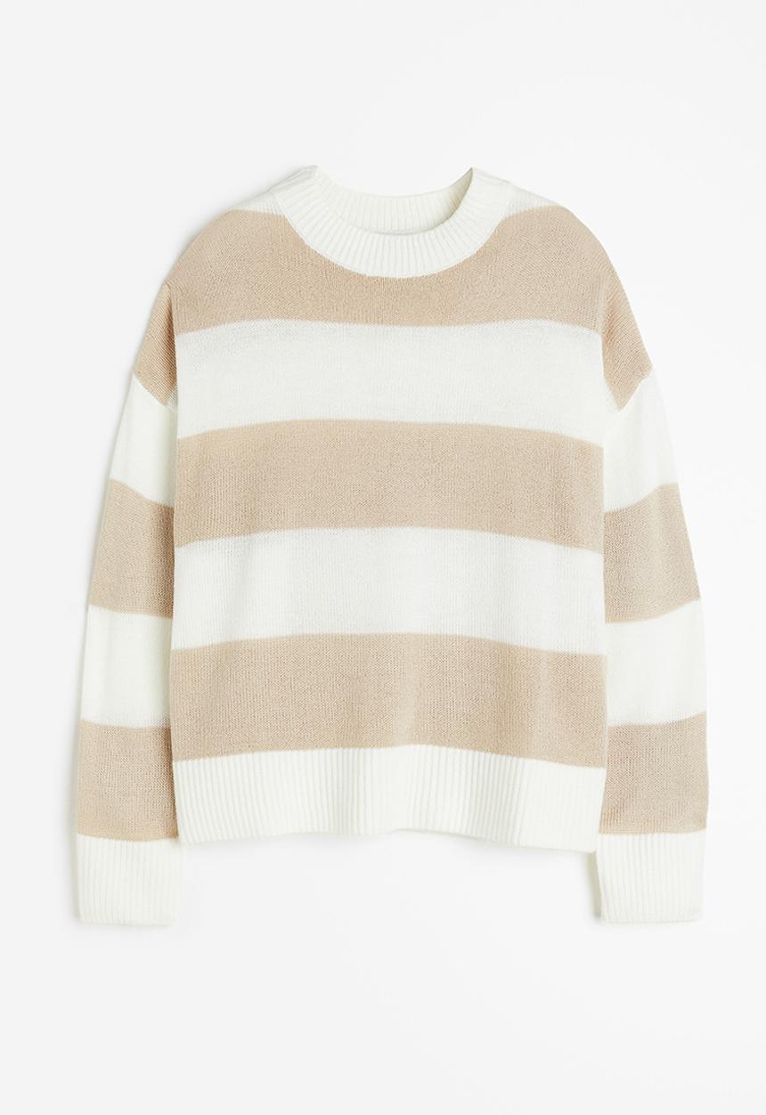H&M - Jacquard-knit jumper - light beige & striped