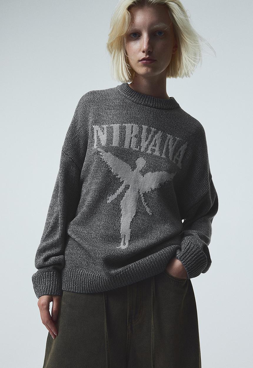 H&M - Jacquard-knit jumper - dark grey marl & nirvana