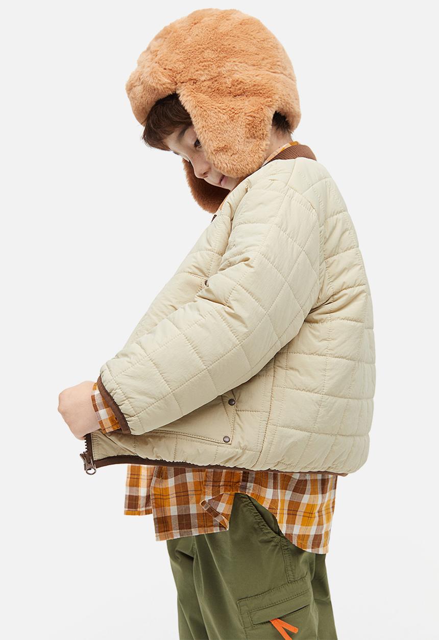 H&M - Quilted jacket with a hood - light beige block-coloured