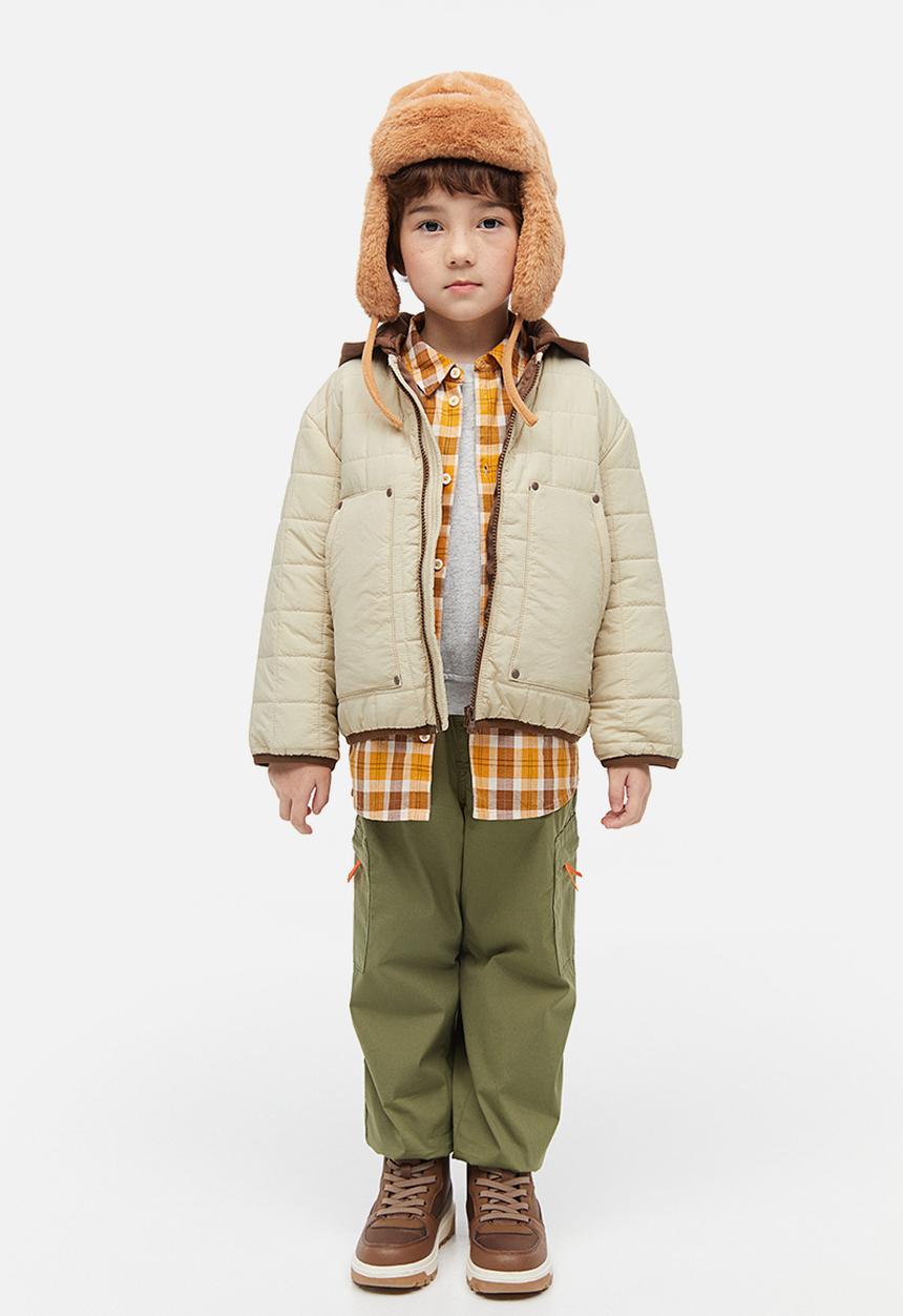 H&M - Quilted jacket with a hood - light beige block-coloured