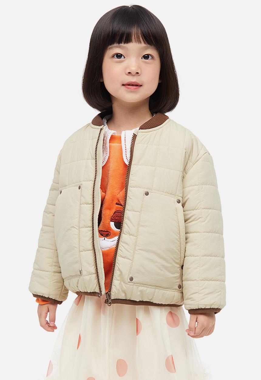 H&M - Quilted jacket with a hood - light beige block-coloured