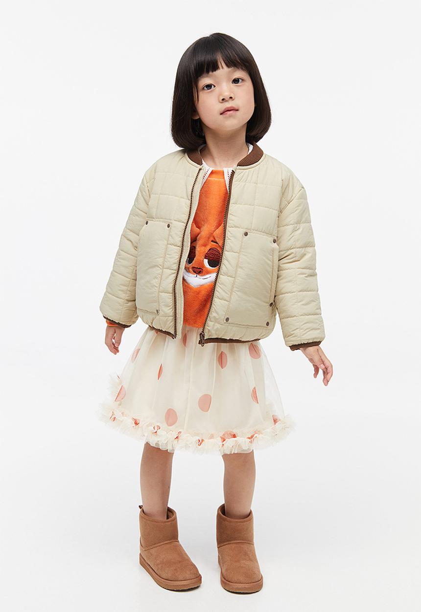 H&M - Quilted jacket with a hood - light beige block-coloured