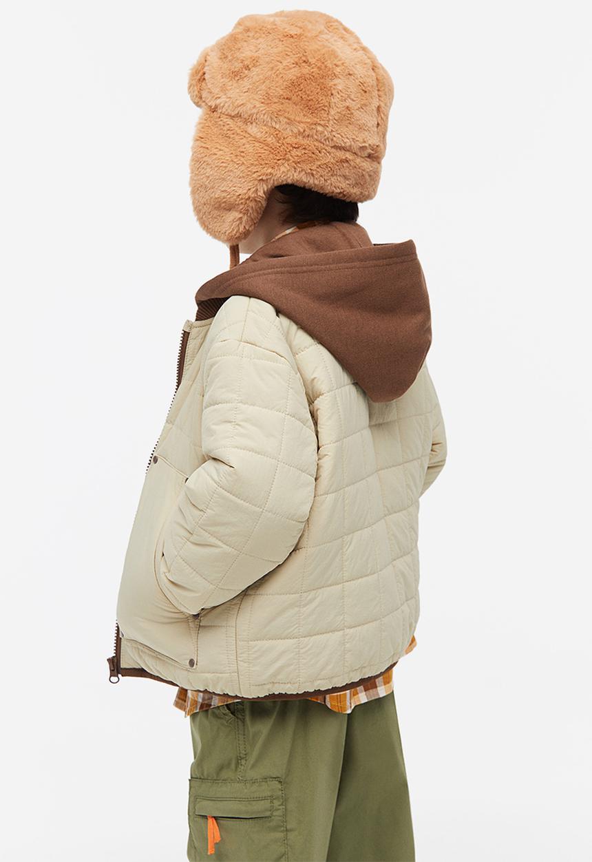 H&M - Quilted jacket with a hood - light beige block-coloured
