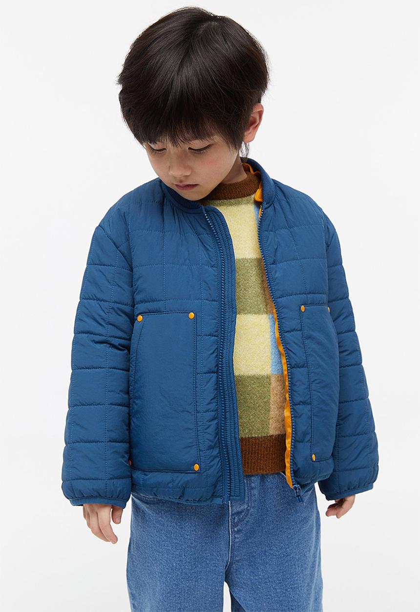H&M - Quilted jacket with a hood - blue & orange