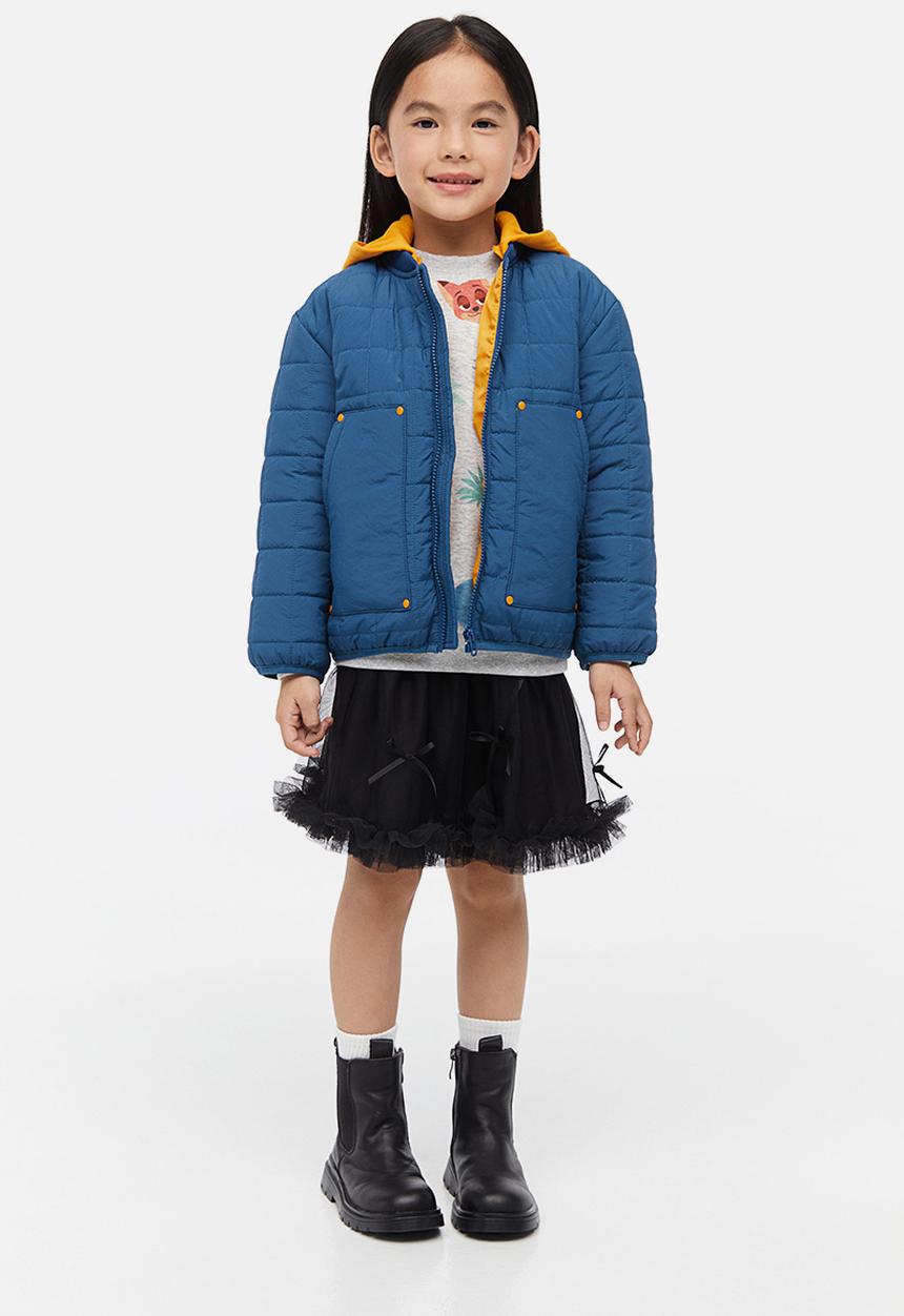 H&M - Quilted jacket with a hood - blue & orange