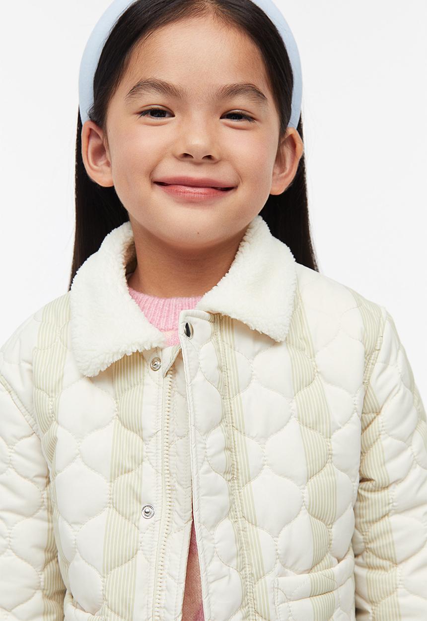 H&M - Teddy-collared jacket - light beige striped